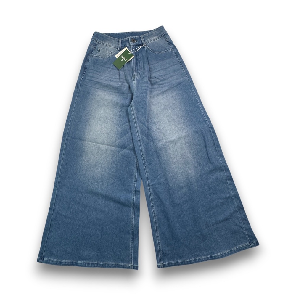 Halara Flex Denim Wide Leg Pants Womens Small Regular Blue High Rise Stretch NEW